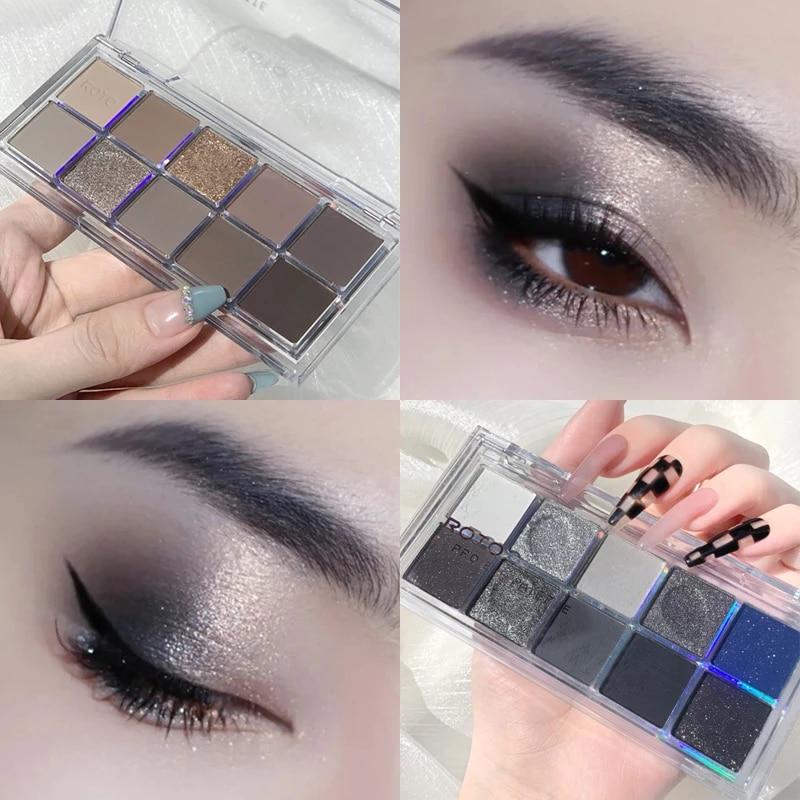 ROTO Acrylic Matte Glitter Eyeshadow Palette Shimmer and Shine Eye Shadow Makeup Pallete Nude Smokey Black Eye Pigments Cosmetic