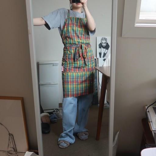 🍅home cafe // 그린체크 롱 앞치마