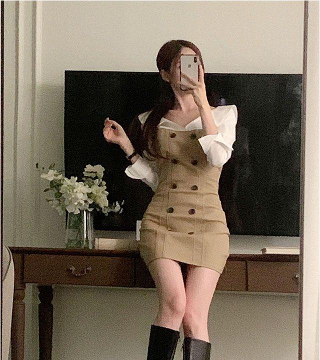 [2col] 로랑 트렌치 셔츠 레이어드 더블 하객룩 원피스