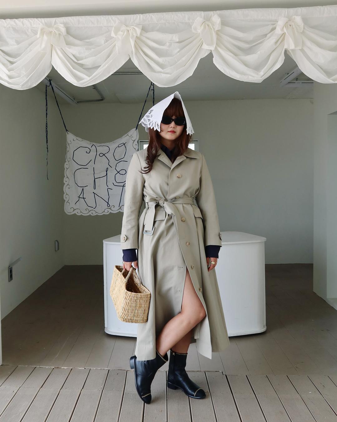 Shirring Trench coat khaki