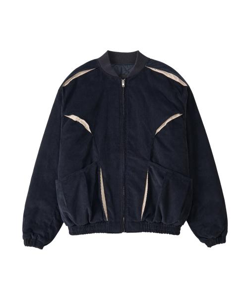Corduroy Contrast Quilted Blouson - NAVY