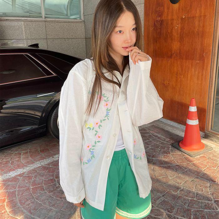 Flower Garden Embroidery Shirt Ivory_F252ST08