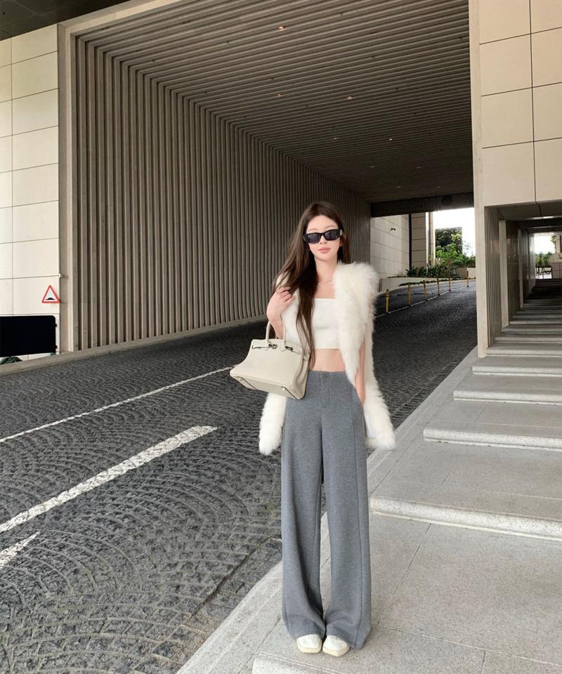 아세테이트 울 사이드 핀턱 팬츠