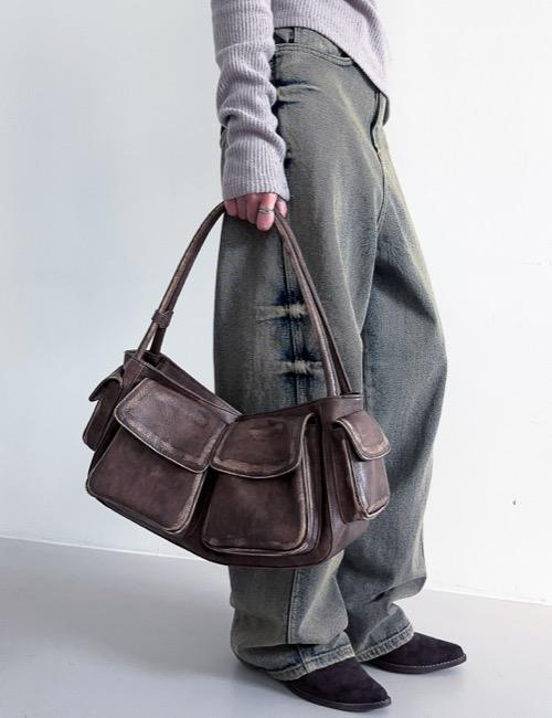vintage washing leather pocket bag