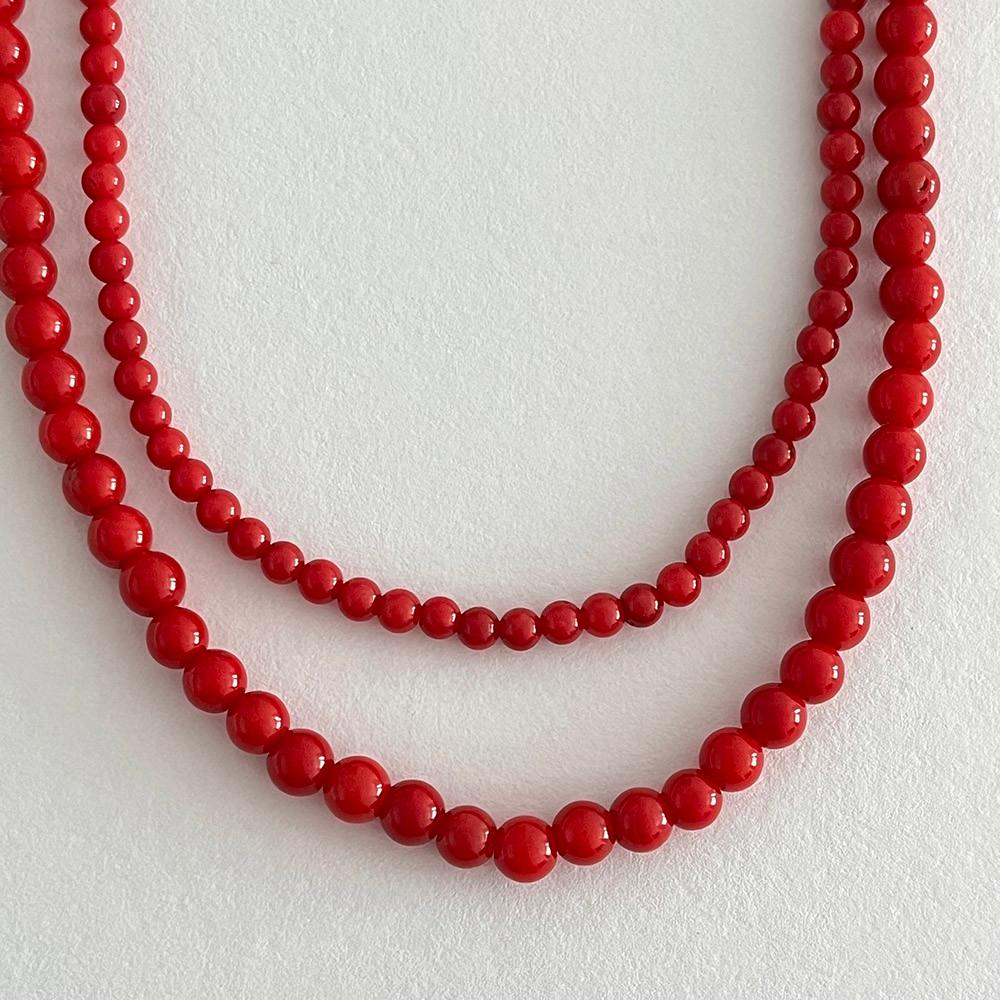유어로 실버925 산호 원석 목걸이 레드 비즈목걸이