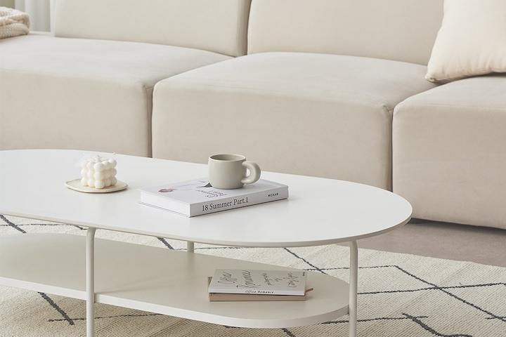 [5%쿠폰](NEW컬러) 미떼 라운드형 레이어드 1200 소파 거실테이블 3colors