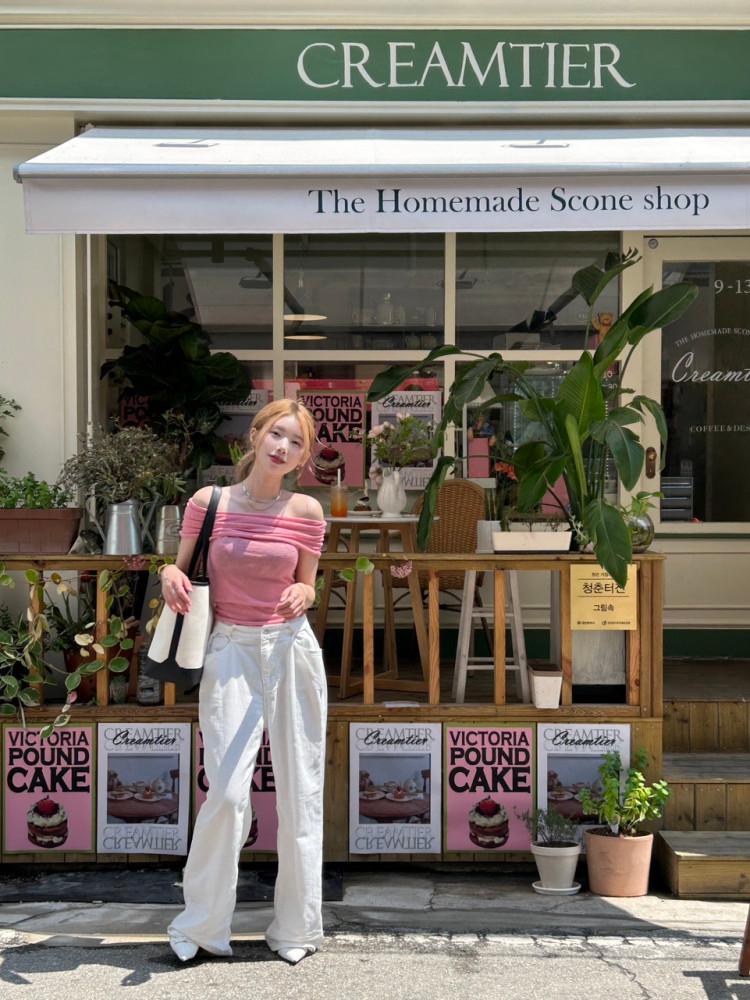 여자 여름 베어 팔오이 화이트 비죠 루즈 와이드 면 팬츠