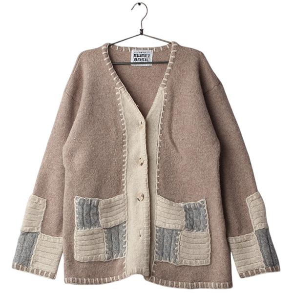 SWEET BASIL100%울 빈티지오버사이즈패치워크가디건 / Women