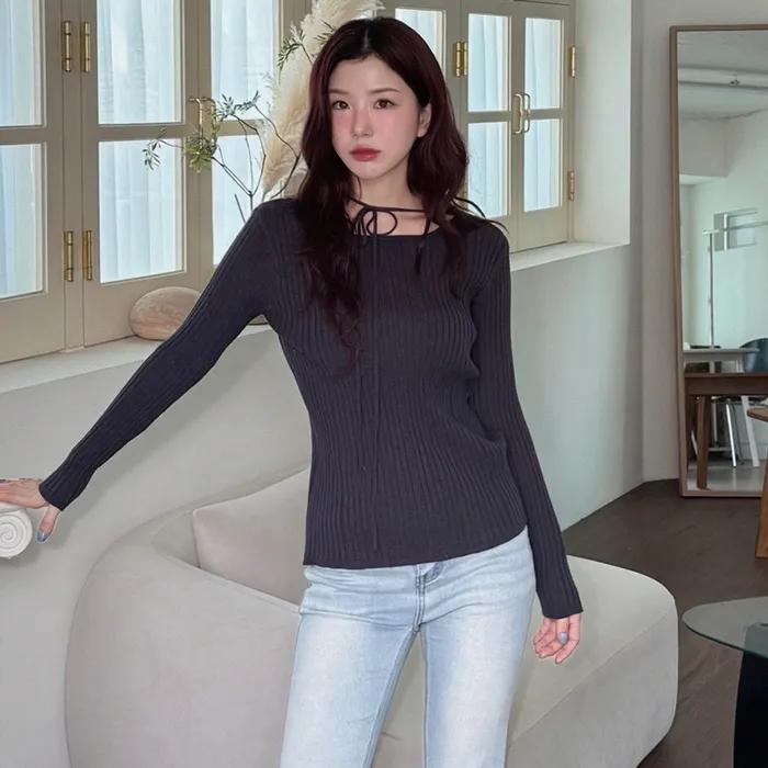 [노유진 PICK] 루멘 스트랩 골지 긴팔 니트