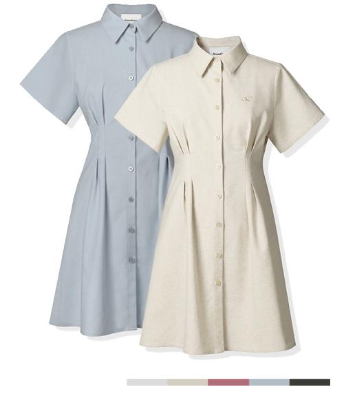 French Linen Like Slim Shirt Dress - 5COL
