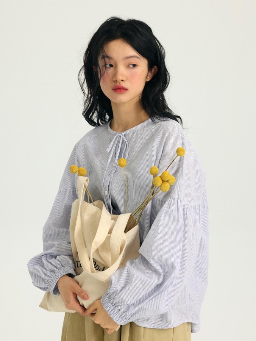 ODD MAKER 벌룬 블라우스 노카라 복고풍 셔츠 2color