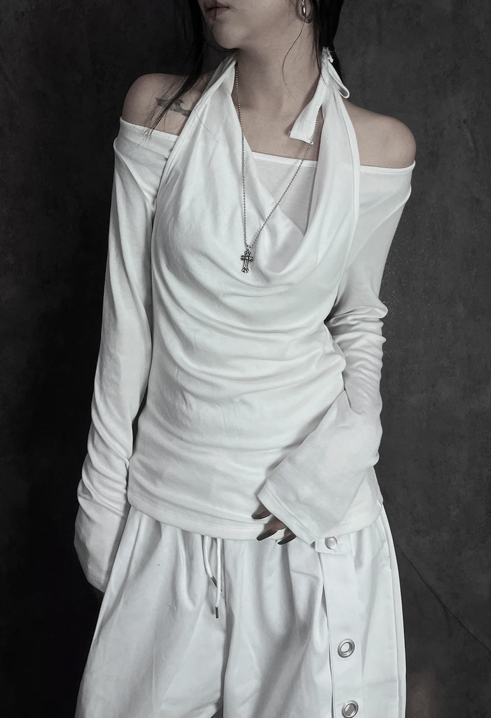 soft drape halter long sleeve T