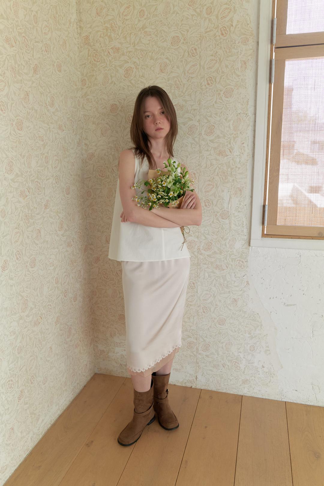 Flower satin skirt - Pink