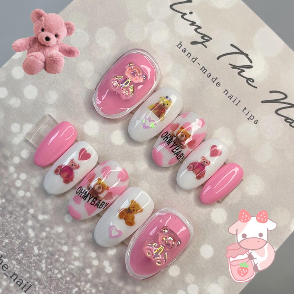 수제 네일팁 키치 핑크 펑크 카우 붙이는 네일