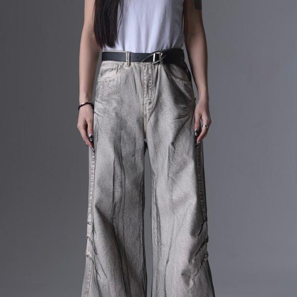 Heavy Industry distressed washed dirty white jeans