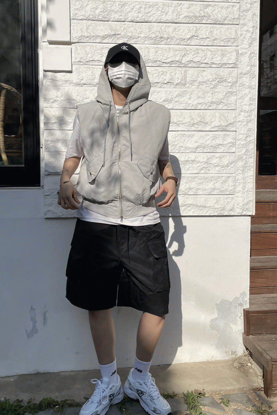 나일론 윈드 크롭후디 베스트