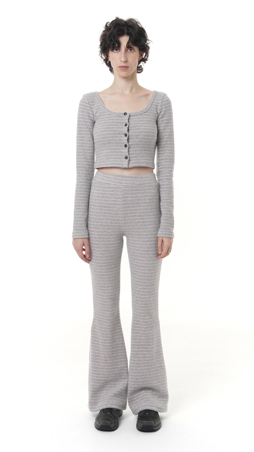 Soft stripe boot-cut pants_pink