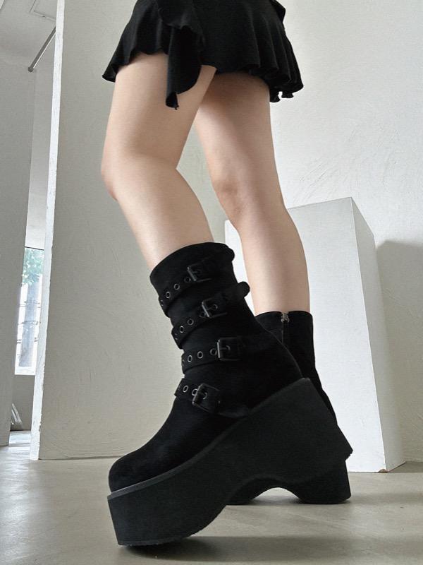 BUCKLE FLATFORM HALF BOOTS (BEIGE, BLACK 2COLORS!)