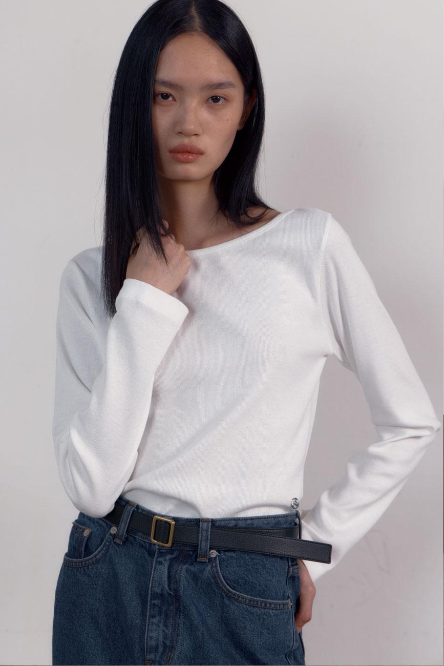 [6차] Symbol Boat-neck Long Sleeve T-Shirts (White)