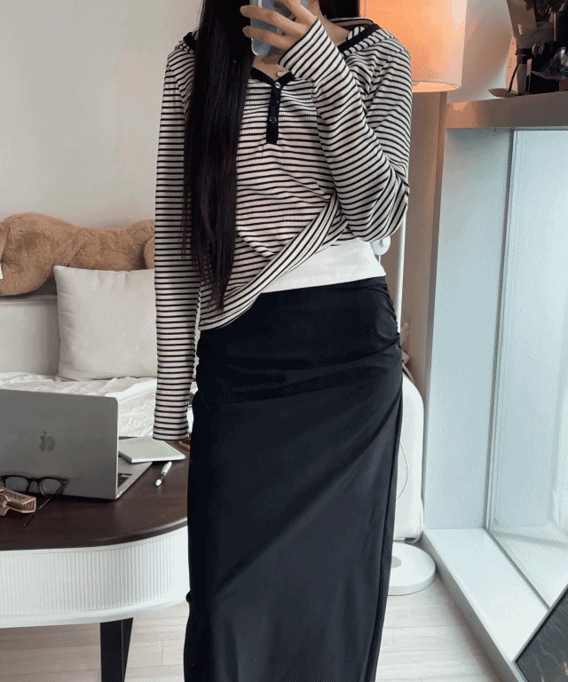 나일론 셔링 롱스커트