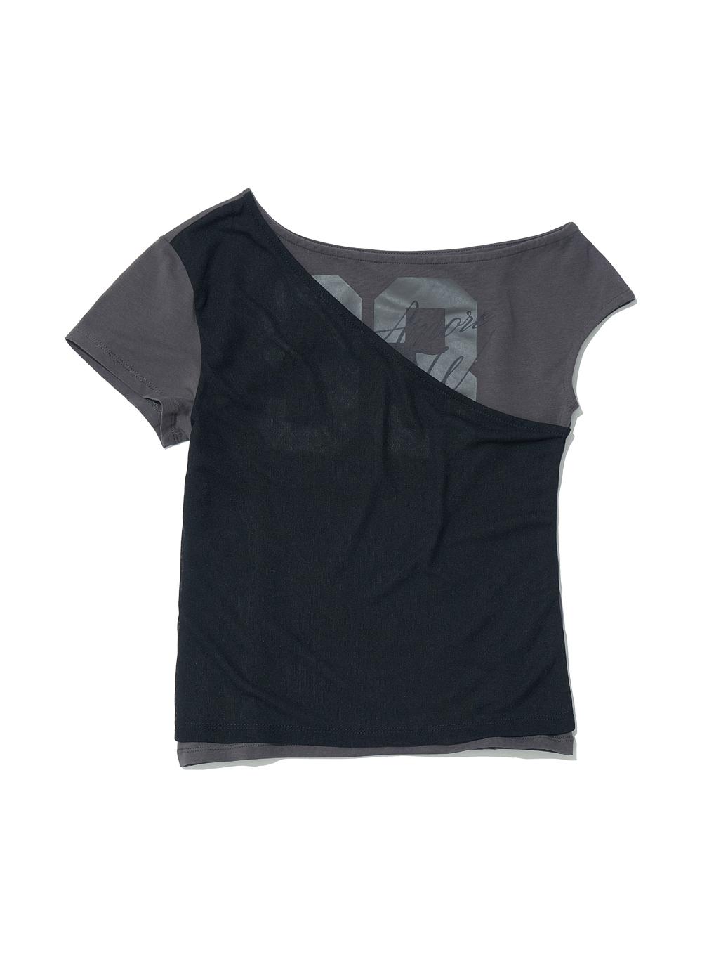 [WOMEN] NUMBERING UNBALANCED LAYER TOP_CHARCOAL