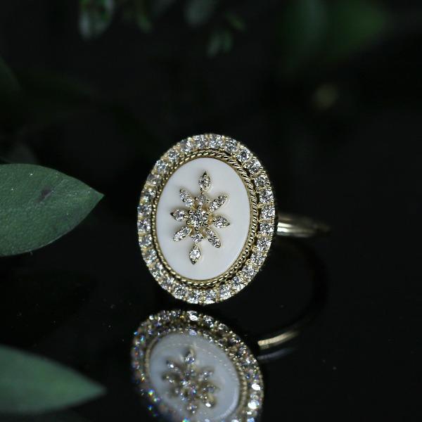 엔틱 상아 다이아몬드 반지