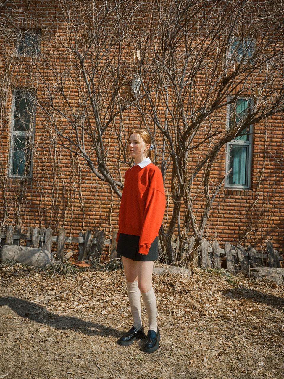 Detachable Collar Sweatshirt, red