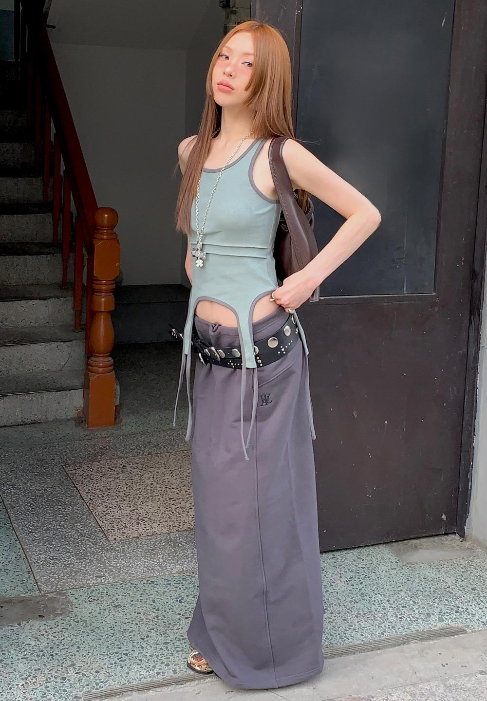 Signature slim long skirt - CHARCOAL GREY