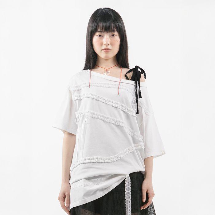 LACE STRAP OVERSIZED T-SHIRT [WHITE]