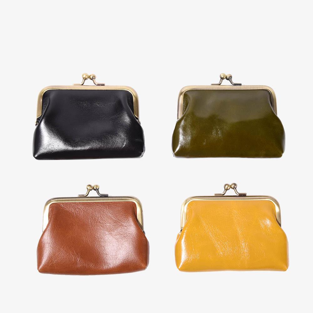 소가죽 미니 똑딱이 동전 지갑 코인 파우치