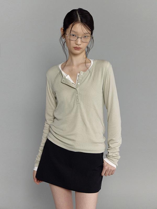 [Essential] Root Henley Neck Tee (Soft Green)