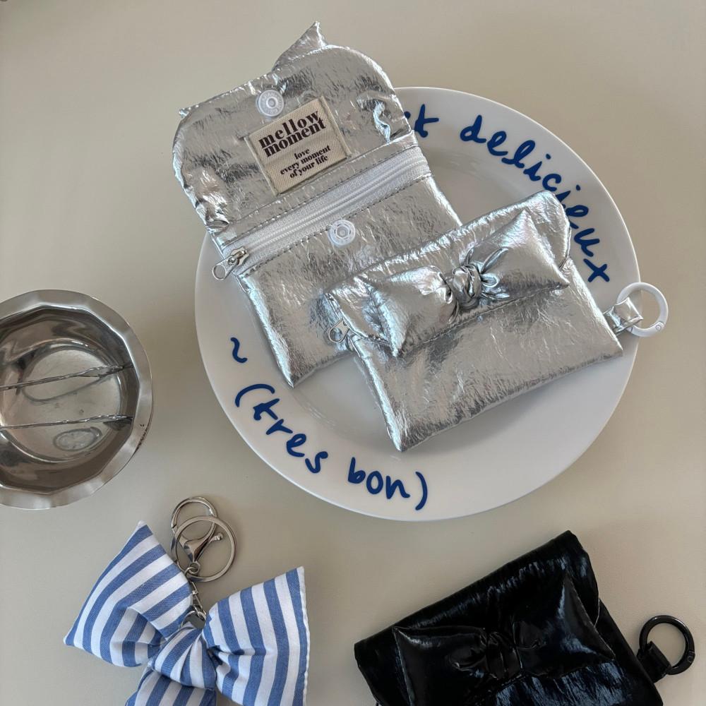 글로시 실버 미니 카드지갑 동전지갑 - 블랙/실버