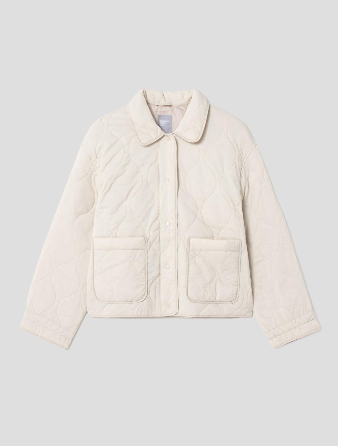 [7일만무배] [RECYCLE] 베이지 물결 퀼팅 쇼트 패딩 점퍼