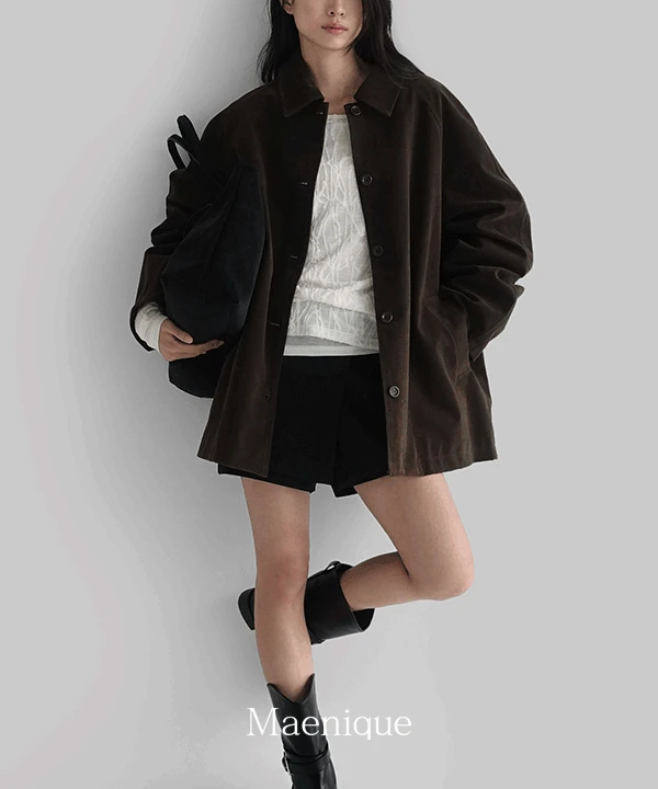 [MNQ] 에이사 오버핏 스웨이드 미디 자켓