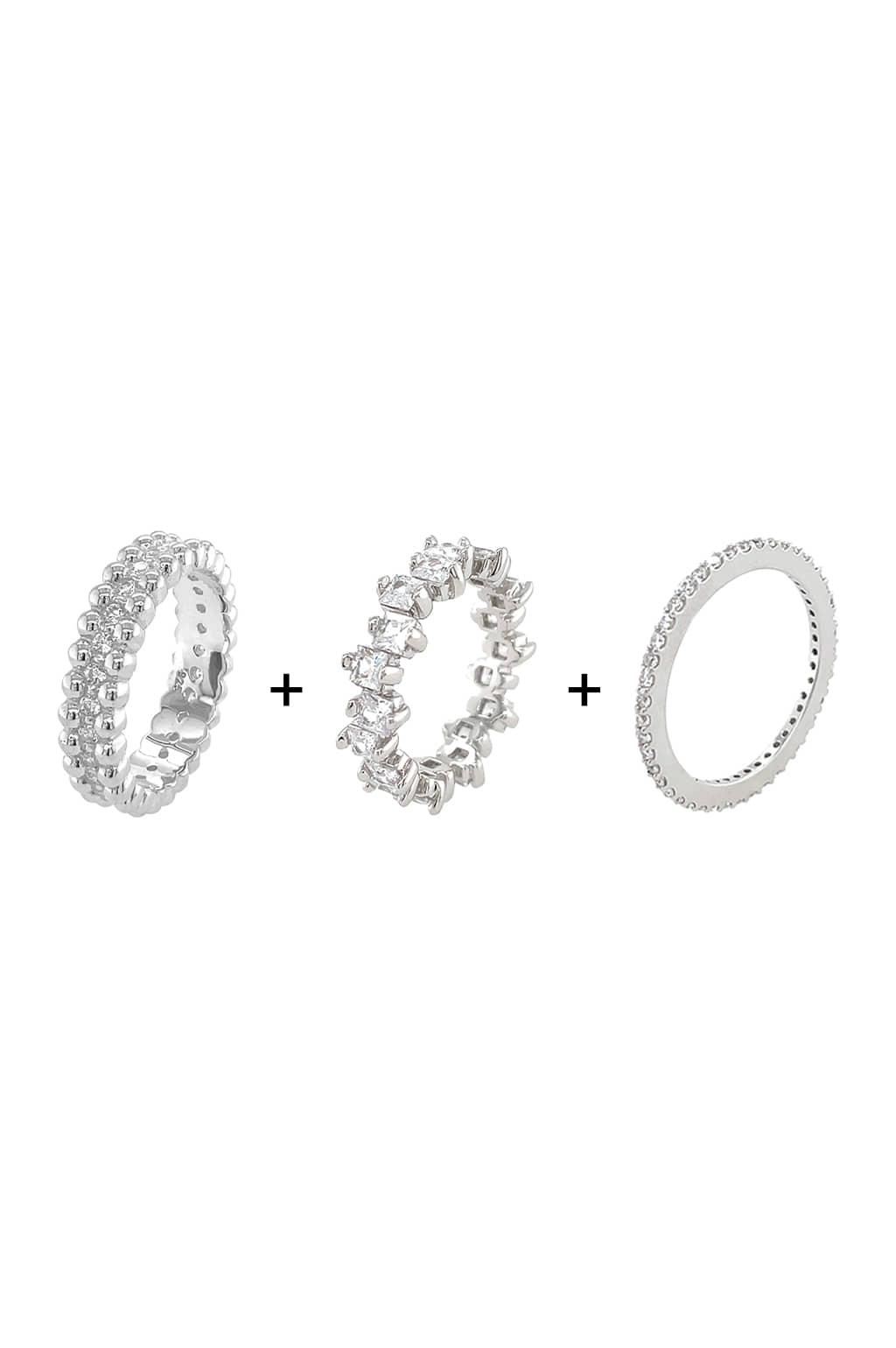 [세트 할인]브릿지 큐빅 반지 + 지그재그 사각 큐빅 반지 + 1mm 이터니티 반지
