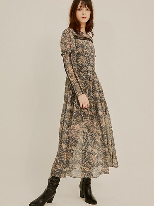 Bohemian Lace Trim Chiffon Dress_Blue