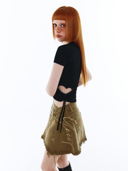 HEART-STRING SHRUNK T-SHIRT BLACK