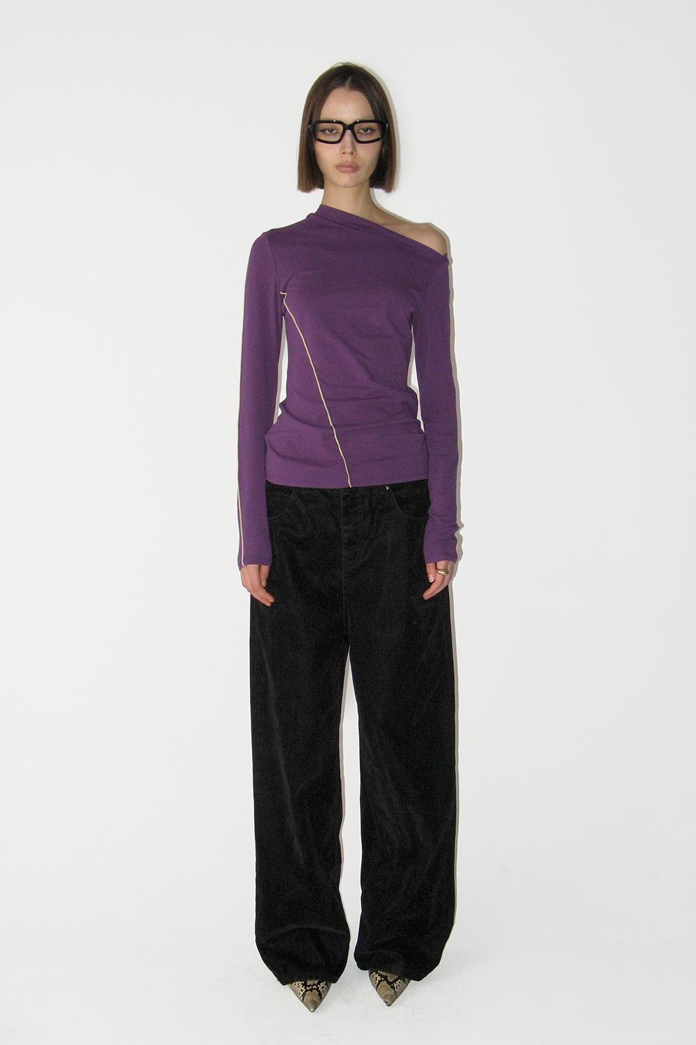 Asymmetric Paneled Long Sleeve Top, PURPLE