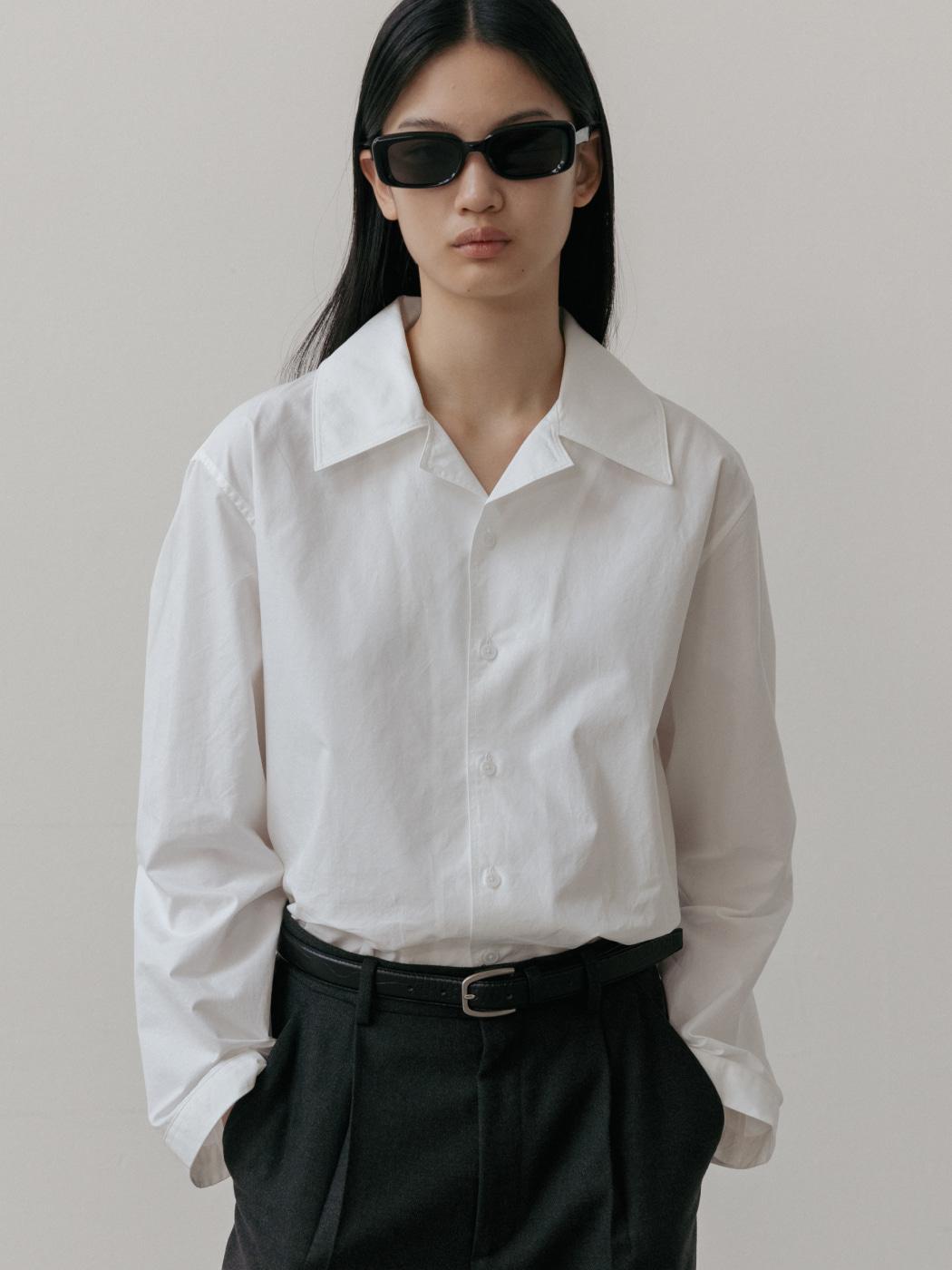 오픈 카라 코튼셔츠_화이트