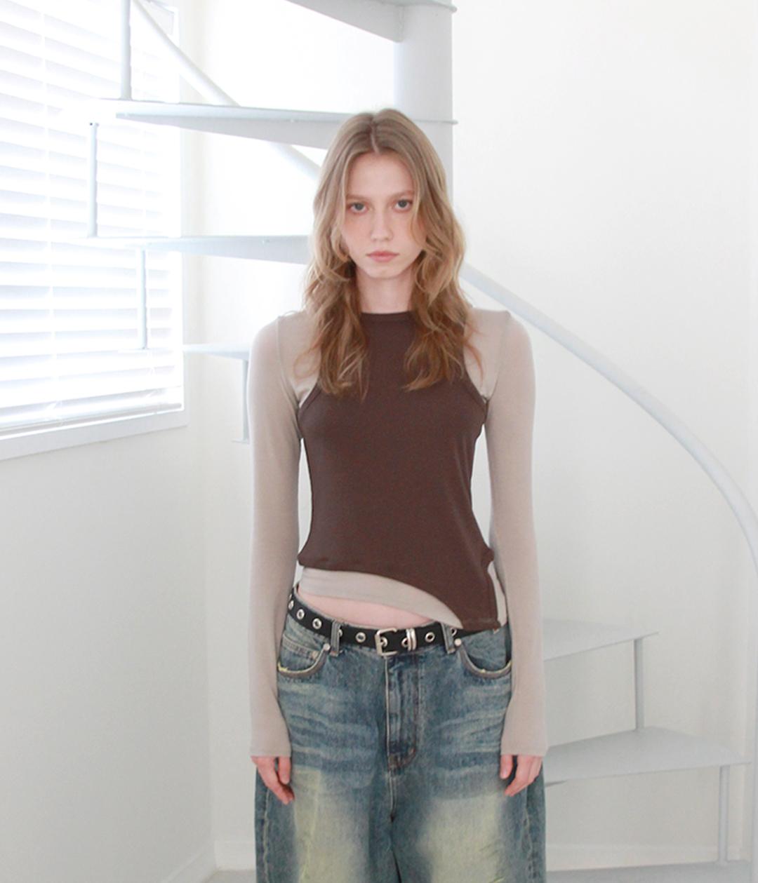 CURVE DOWN LAYERED SLEEVE (BROWN)