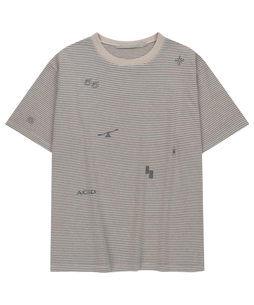 PIGMENT STRIPE STAMP T-SHIRT [OATMEAL]