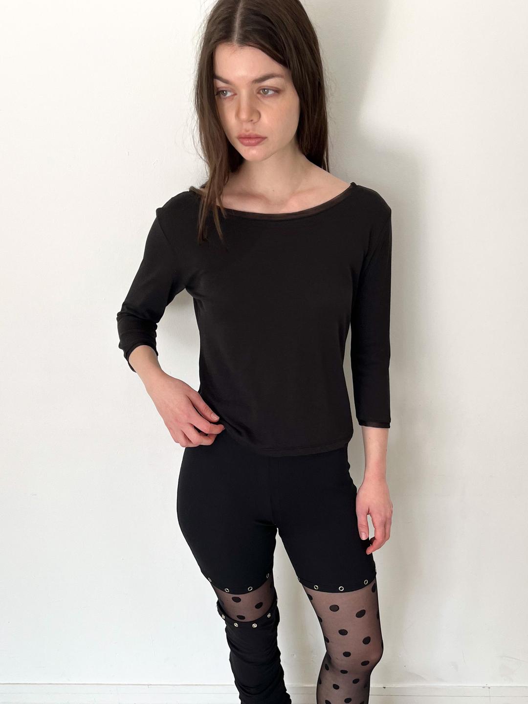Sheer Panel Boat Neck Top (Black)