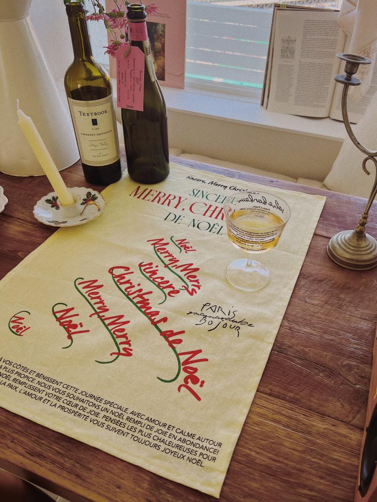 tree de Noël 크리스마스 키친 크로스 / 프렌치무드 레터링 다용도 매트