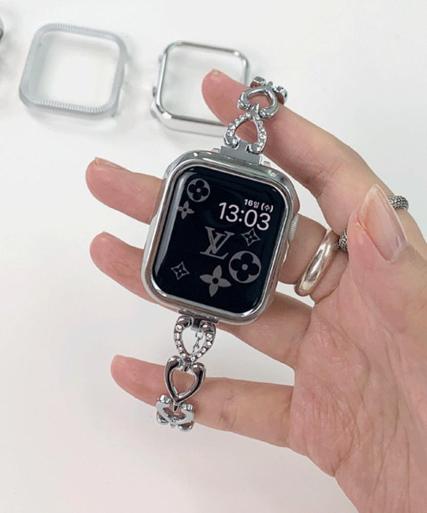 [사장픽] 쁘띠 러브 / 애플워치 스트랩 메탈 워치스트랩 팔찌 큐빅 키치 하이틴 가벼운 생일선물 당일출고 큐빅케이스