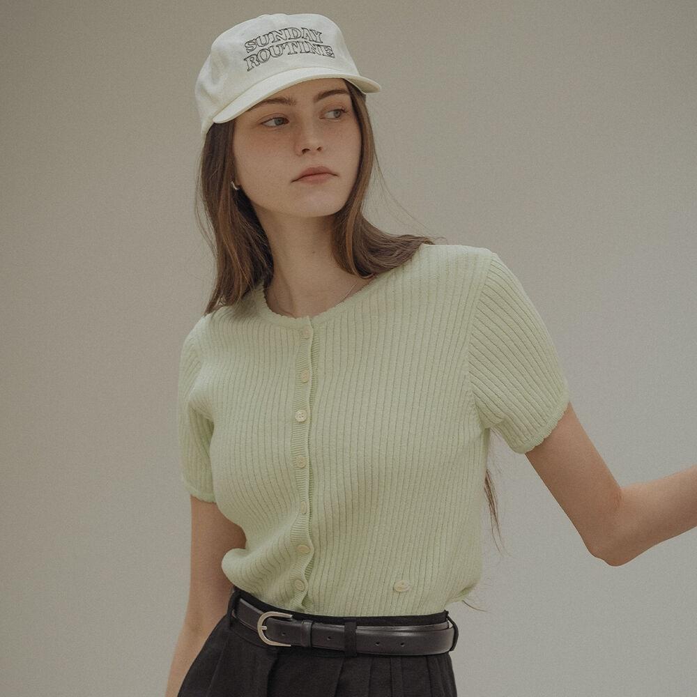 Scallop ribbed half sleeve cardigan_Mint