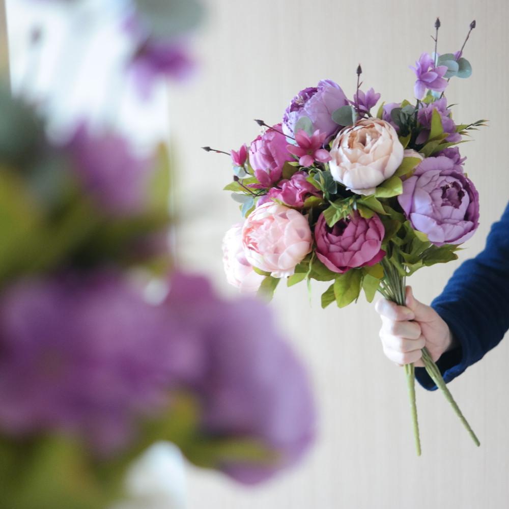 풍성한 작약 조화 부케 실크플라워 3color