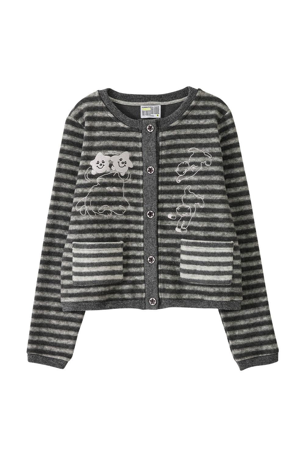 Cat Graphic Striped Cardigan_Charcoal  [예약 배송 12월04일 순차 발송]