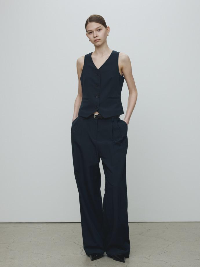 LINEN TAILORED VEST_ NAVY