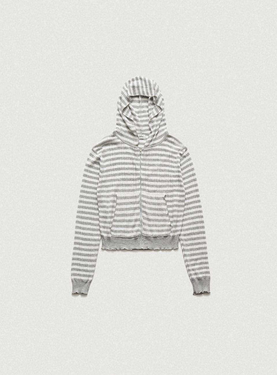 Cotton Eyelet Hooded Knit_Stripe