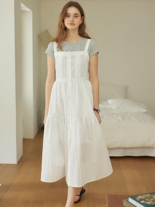 Layered Pintuck Sleeveless Dress - White